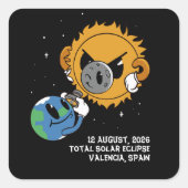 Total Solar Eclipse 2026 Spain Photobomb Quadratischer Aufkleber (Vorderseite)