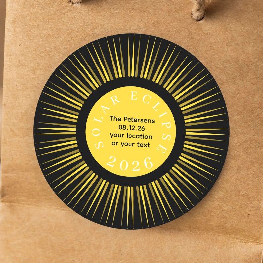 Total solar eclipse 2026 your name personalized runder aufkleber