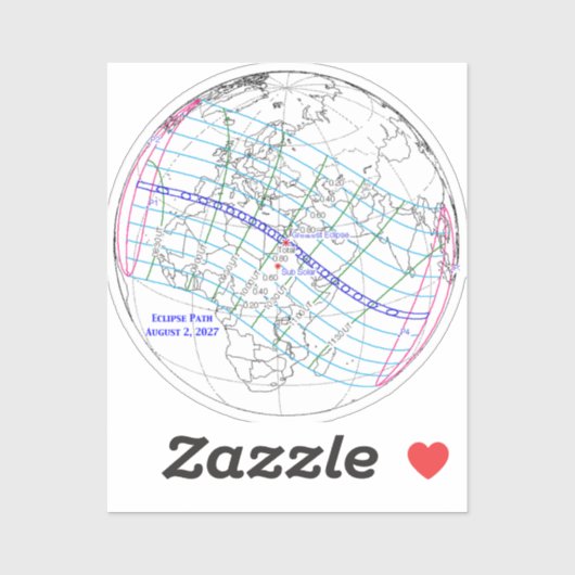 Total Solar Eclipse 2027 Map Aufkleber (Blatt)
