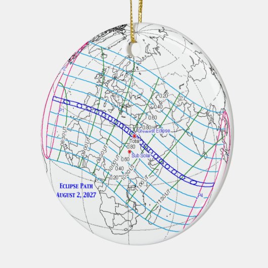 Total Solar Eclipse 2027 Map Keramik Ornament (Links)