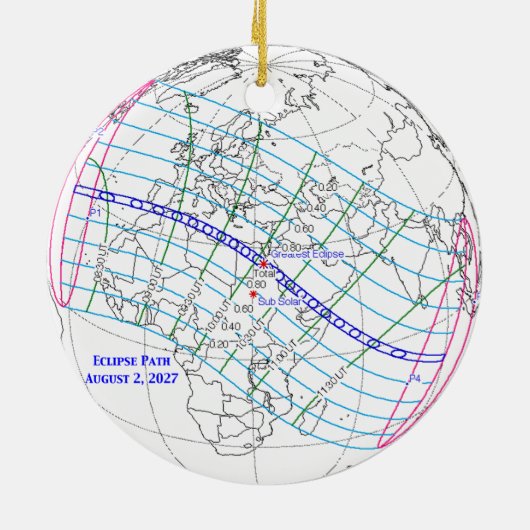 Total Solar Eclipse 2027 Map Keramik Ornament (Hinten)
