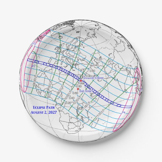 Total Solar Eclipse 2027 Map Pappteller (Vorderseite)