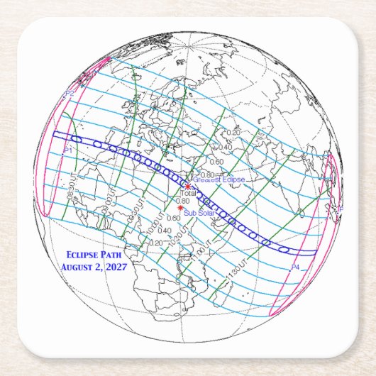 Total Solar Eclipse 2027 Map Rechteckiger Pappuntersetzer (Vorderseite)