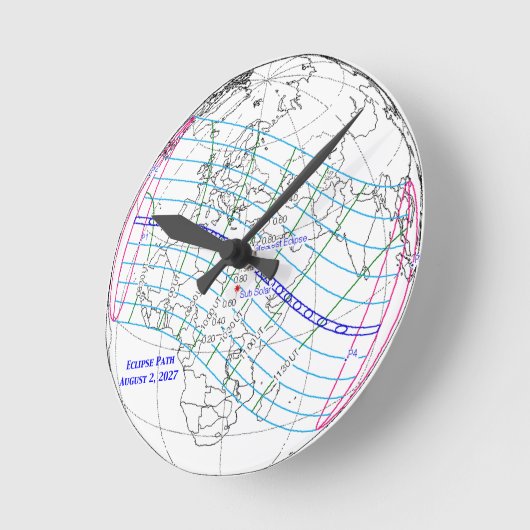 Total Solar Eclipse 2027 Map Runde Wanduhr (Winkel)