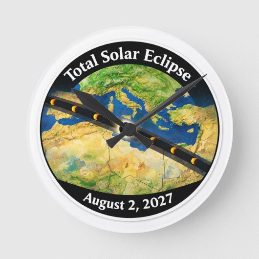 Total Solar Eclipse 2027 Map Runde Wanduhr (Vorderseite)