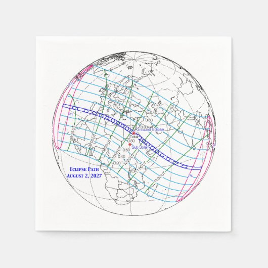 Total Solar Eclipse 2027 Map Serviette (Vorderseite)