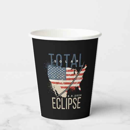 Total Solar Eclipse 4.8.2024 Patriotic USA Karte Pappbecher (Rückseite)
