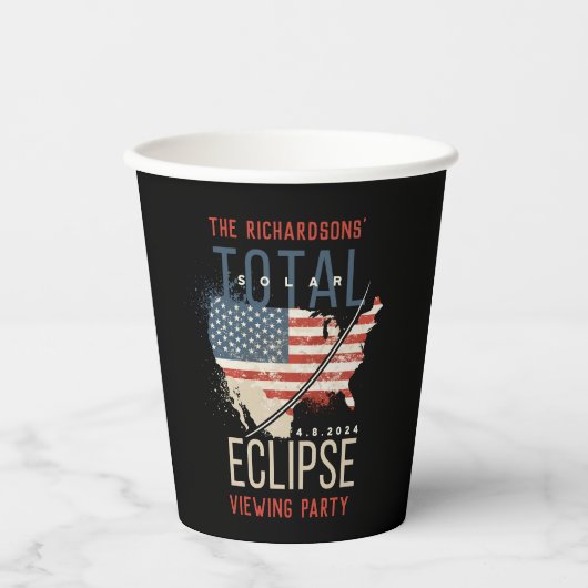 Total Solar Eclipse 4.8.2024 USA Map Personalisier Pappbecher (Vorderseite)