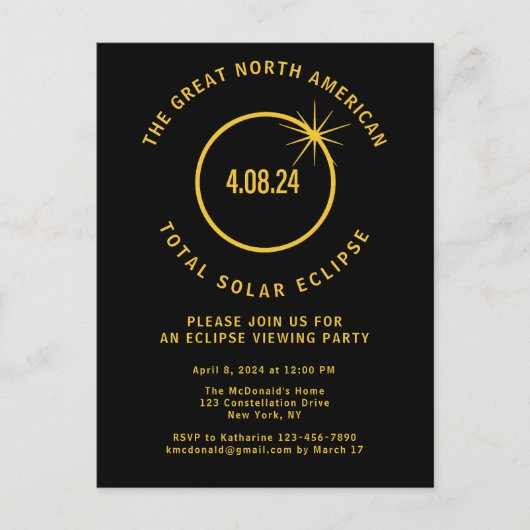 Total Solar Eclipse 4/8/2024 USA Viewing Party Einladungspostkarte (Vorderseite)