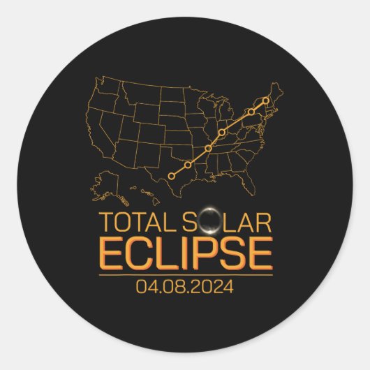 Total Solar Eclipse 8. April 2024 US-Karte Totalit Runder Aufkleber (Vorderseite)