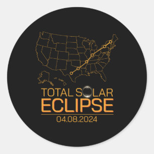Total Solar Eclipse 8. April 2024 US-Karte Totalit Runder Aufkleber