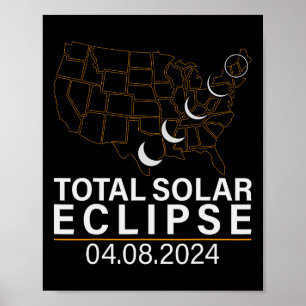 Total Solar Eclipse April 8 2024 Amerika Karte Poster