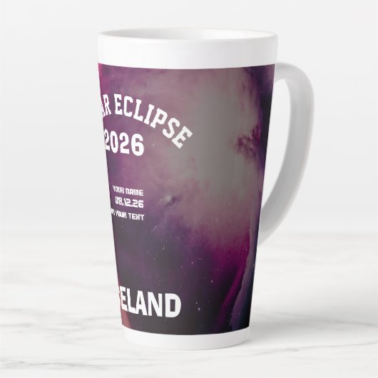 Total solar eclipse August 2026 text personalized Milchtasse (Rechte Ecke)