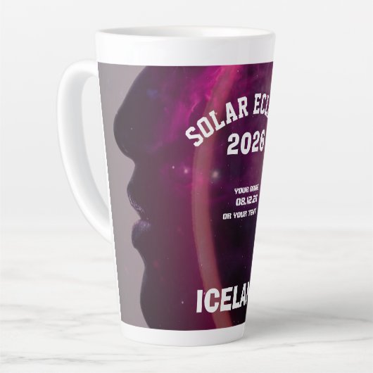 Total solar eclipse August 2026 text personalized Milchtasse (Linke Ecke)