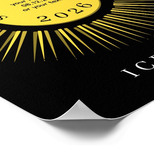 Total solar eclipse August 2026 text personalized Poster (Ecke)