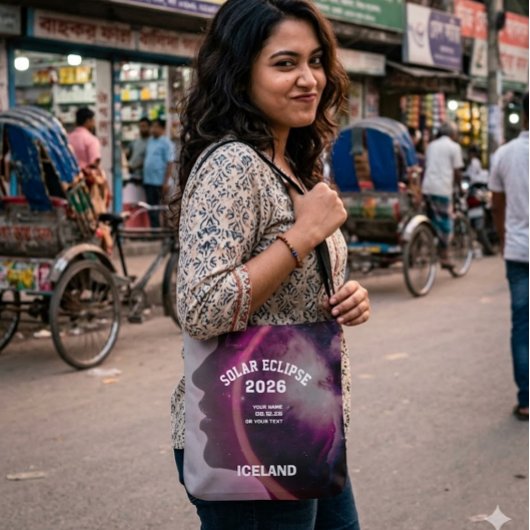 Total solar eclipse August 2026 text personalized Tragetaschen Mit Langen Trägern