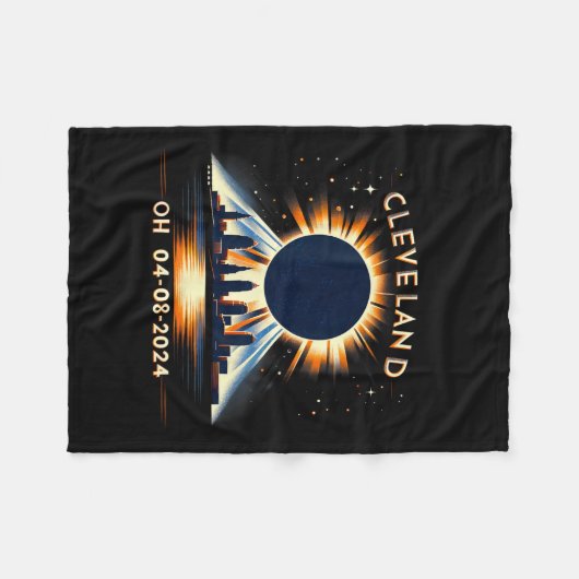 Total Solar Eclipse Oh April 08 2024 Cleveland Sol Fleecedecke (Vorderseite (Horizontal))