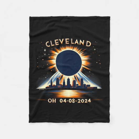 Total Solar Eclipse Oh April 08 2024 Cleveland Sol Fleecedecke (Vorderseite)