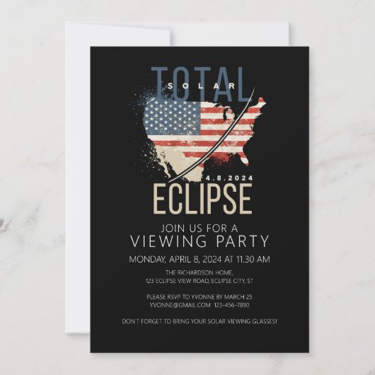 Total Solar Eclipse USA Map Viewing Party Einladung (Vorderseite)