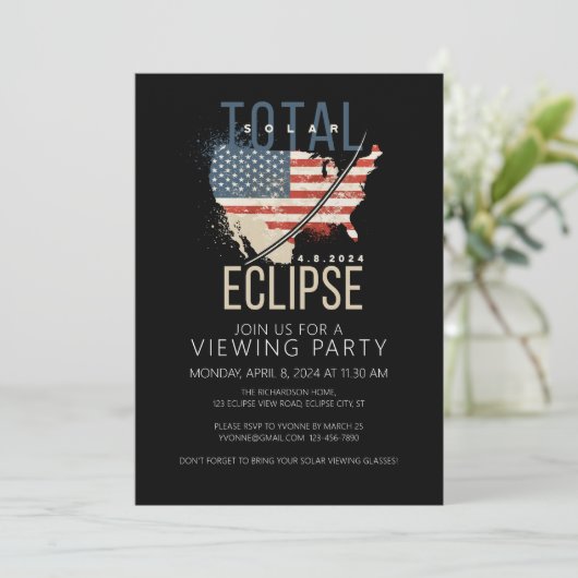 Total Solar Eclipse USA Map Viewing Party Einladung (Stehend Vorderseite)