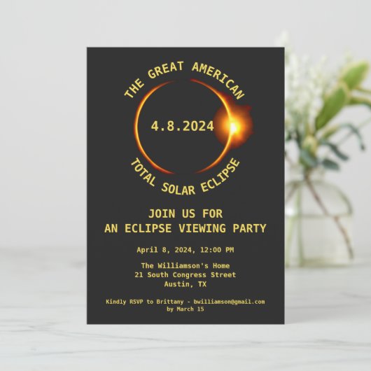 Total Solar Eclipse Viewing Party 4/8/2024 USA Einladung (Stehend Vorderseite)