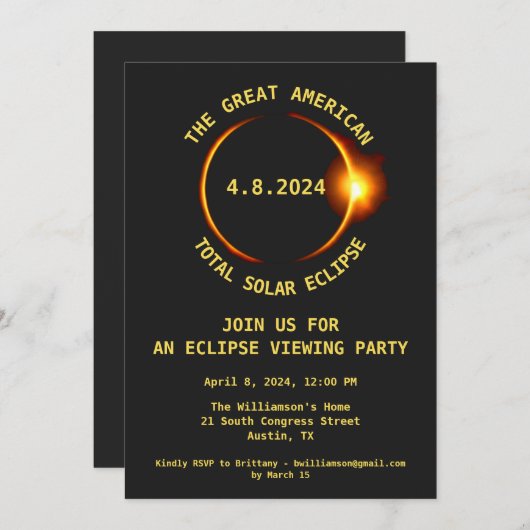 Total Solar Eclipse Viewing Party 4/8/2024 USA Einladung (Vorne/Hinten)