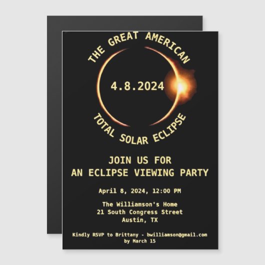 Total Solar Eclipse Viewing Party 4/8/2024 USA Inv Magneteinladung (Vorne/Hinten)