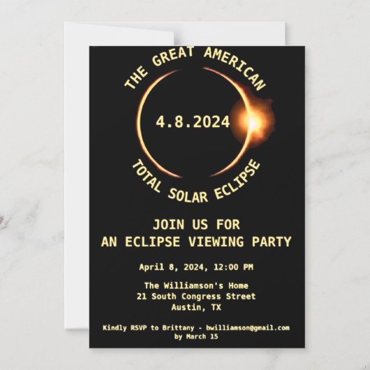 Total Solar Eclipse Viewing Party 4/8/2024 USA Inv Magneteinladung (Vorderseite)