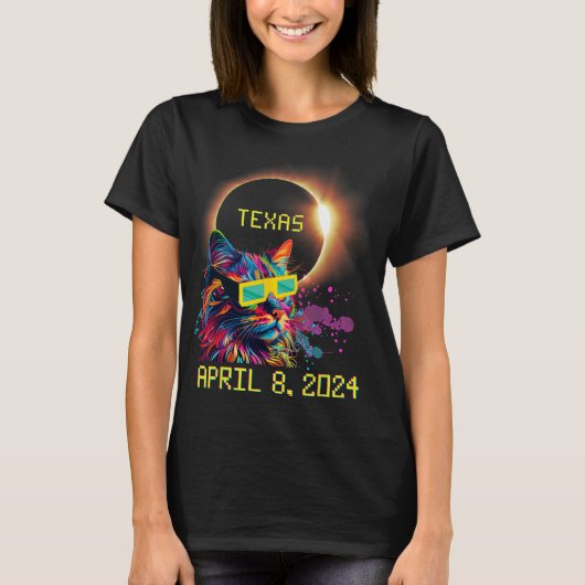 Total Total Solar Eclipse Cat 8. April 2024 Texa T-Shirt (Vorderseite)