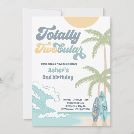 Totale Retro Surf Beach 2. Geburtstag Einladung (Vorderseite)