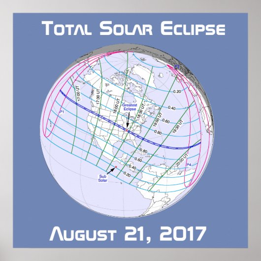 Totale Sonnenfinsternis 2017 Globaler Verlauf Poster (Vorne)