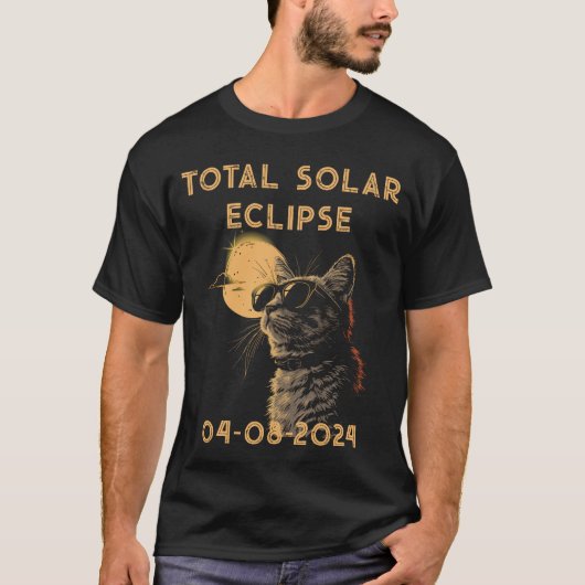 totale Sonnenfinsternis 2024 lustige Katze in Gläs T-Shirt (Vorderseite)
