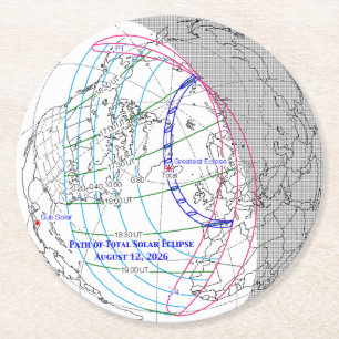 Totale Sonnenfinsternis 2026 Karte Runder Pappuntersetzer
