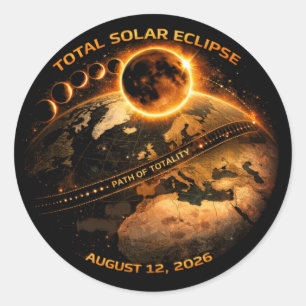 Totale Sonnenfinsternis 2026 Pfad der Totalität Runder Aufkleber