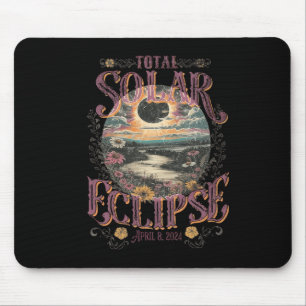 Totale Sonnenfinsternis 8. April 2024 Vintage-Blum Mousepad