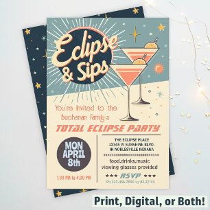 Totale Sonnenfinsternis & Sips 2024 Retro-Party Einladung