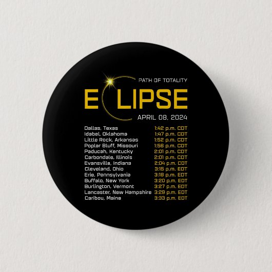 Totality Path 2024 Eclipse Karte Gesamt Eclipse As Button (Vorderseite)