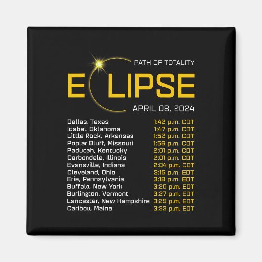 Totality Path 2024 Eclipse Karte Gesamt Eclipse As Magnet (Vorne)