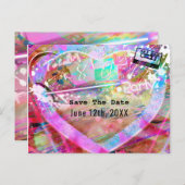Totally 80er Jahre Helles Fun Heart Party Save the Ankündigungspostkarte (Vorne/Hinten)
