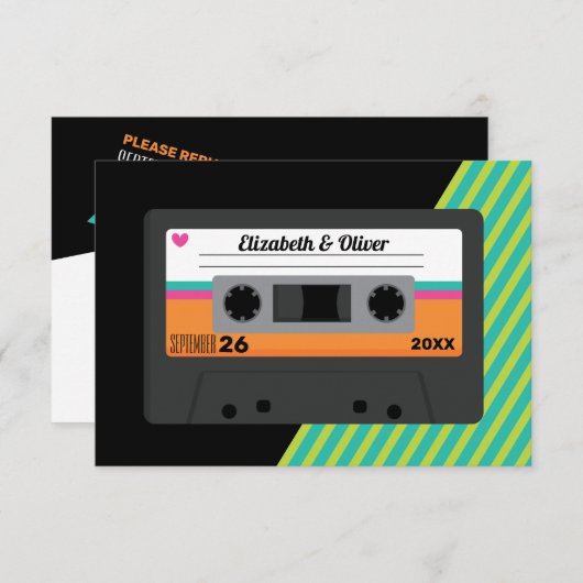 Totally 80er Orange Cassette Wedding RSVP Karte (Vorne/Hinten)