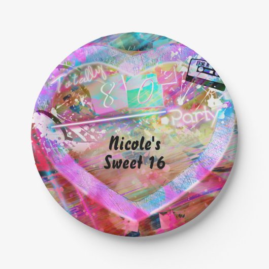 Totally 80's Bright Fun Heart Birthday Party Pappteller (Vorderseite)