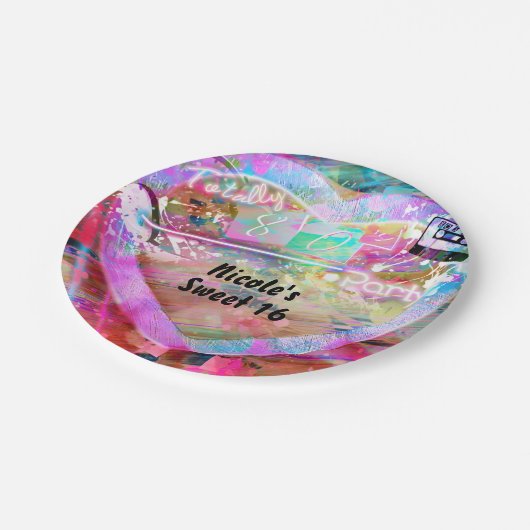 Totally 80's Bright Fun Heart Birthday Party Pappteller (Schrägansicht)
