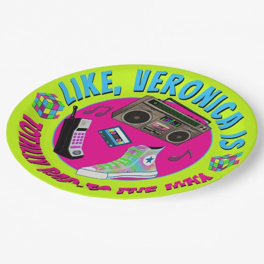 Totally 80s Retro Birthday Party Invitation Pappteller (Schrägansicht)