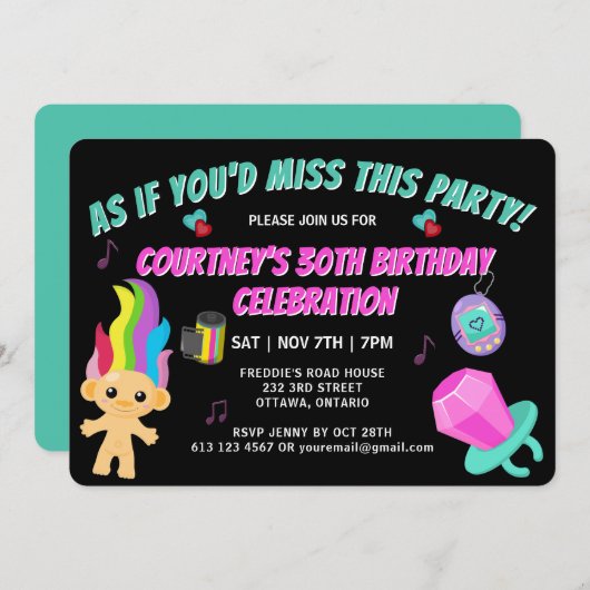 Totally 90s Retro Birthday Party Invitation Einladung (Vorne/Hinten)