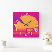 Totally Achtzig Phantastisch Neon Sunset Quadratische Wanduhr (Zuhause)