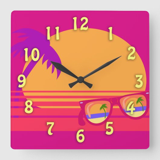 Totally Achtzig Phantastisch Neon Sunset Quadratische Wanduhr (Vorderseite)