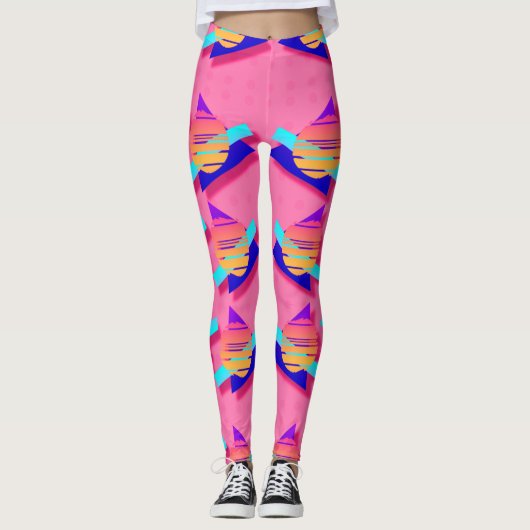 Totally Achtzigers Memphis Neon Dreieck Muster Leggings (Vorderseite)