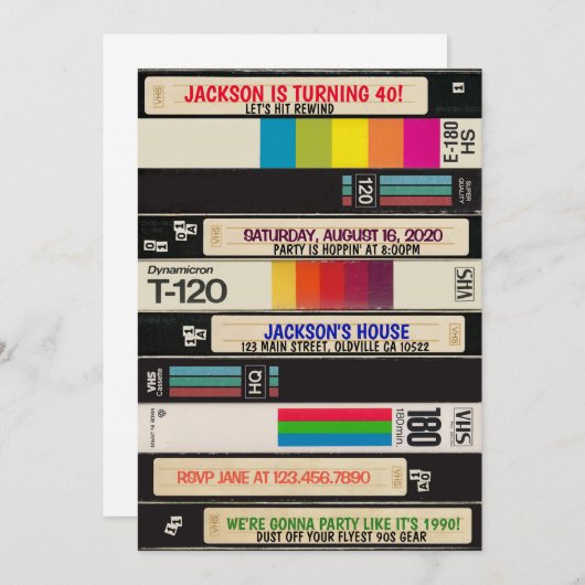 Totally Awesome Back to 90s Birthday Einladung (Vorne/Hinten)