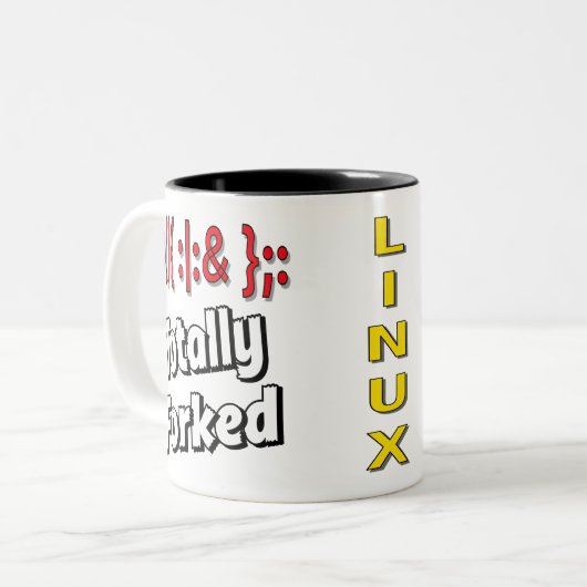 Totally Garks - Gabel Bomb - GNU Linux Thema Zweifarbige Tasse (Vorderseite Links)