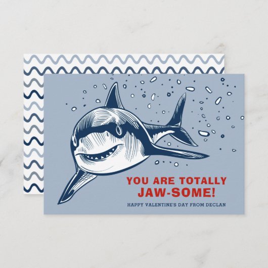 Totally Jaw-some Shark Kids Valentine Mitteilungskarte (Vorne/Hinten)
